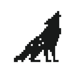 Fototapeta premium Pixelated black wolf sits howling at the sky, showcased in retro eight bit fashion