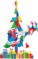 Obraz premium Merry christmas illustration with santa claus, christmas tree and gifts isolated on white background