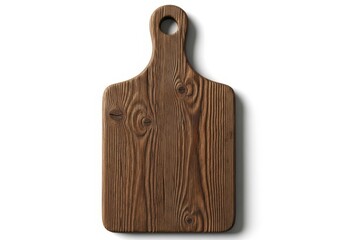 Fototapeta premium Rustic wooden cutting board with handle isolated on white background, a kitchen essential for food preparation