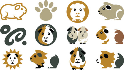 Obraz premium Cute Guinea Pig Set Assorted Cartoon Style Designs for Pet Lovers