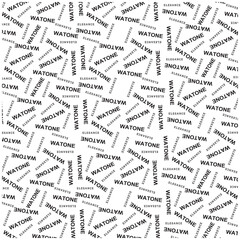 A dense patterned background of repeatedly printed watone text in black and white