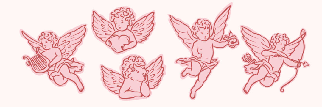 Flat vector whimsical cupids collection
