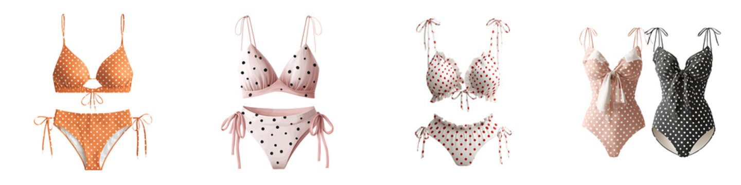 Polka Dot Swimsuit Collection: Stylish Summer Fashion on White