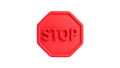Octagon red STOP sign, simple 3D rendering, center on black