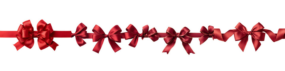 Fototapeta premium Red Christmas Ribbon Bow Border on White Background
