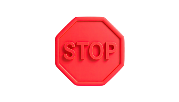 Octagon red STOP sign, simple 3D rendering, center on black