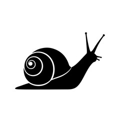 Black silhouette of a snail with antennae isolated on white background
