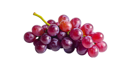 Bunch of red grapes with stem, against dark backdrop