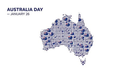Obraz premium Australia map filled with text for australia day isolated on white background