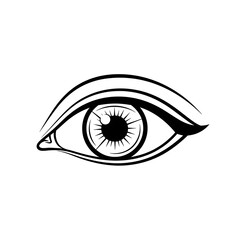 Stylized black and white eye illustration isolated on white background