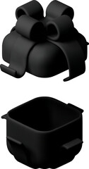 3D open gift box with ribbon. Gift box 3d black.