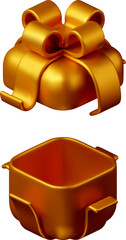 3D open gift box with ribbon. Gift box 3d gold.