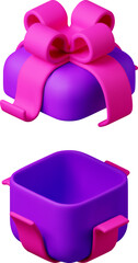 3D open gift box with ribbon. Gift box 3d purple.