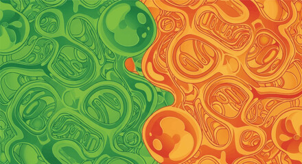 Abstract Swirling Liquid Marble Fluid Pattern in Bright Green and Orange