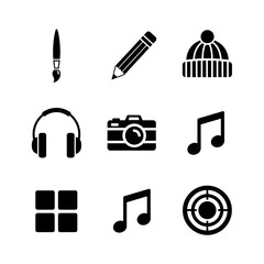 Set of 9 black icons isolated on white background