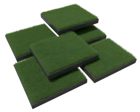 Stacked green grass squares on a black background a 3d render