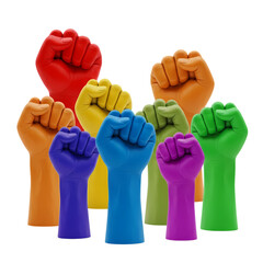 Vibrant rainbow raised fists powerfully symbolize unity diversity and collective human resistance against dark backgrounds