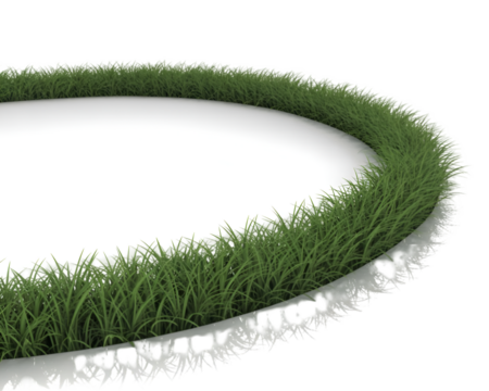 A circular island of lush green grass surrounded by dark void