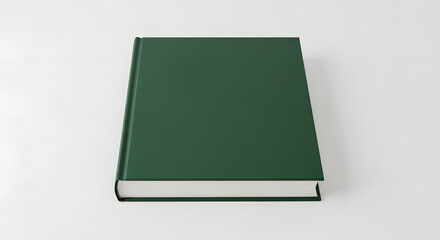 Closed green book with plain cover, isolated on a white background
