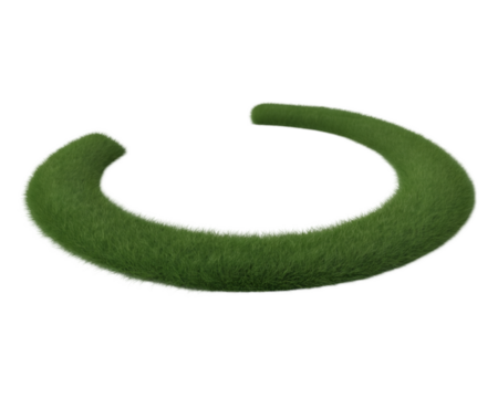 A vibrant green fuzzy torus shape isolated against a black background