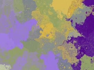 Textured abstract pattern with purple, green, yellow, and gray colors.