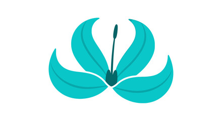 Stylized turquoise flower with petals and a central pistil, isolated on a white background.