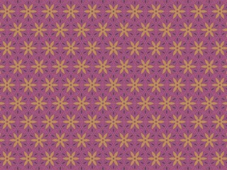 A floral pattern features gold flowers on a purple background.