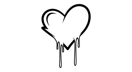 A stylized heart shape with dripping lines, presented in a black and white outline drawing.