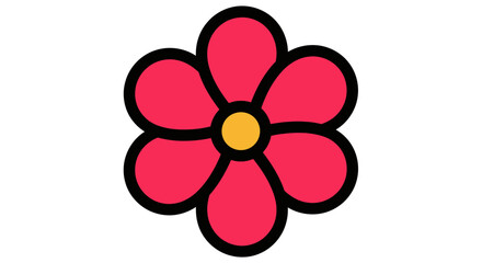 Simple illustration of a red flower with five petals and a yellow center on a white background.