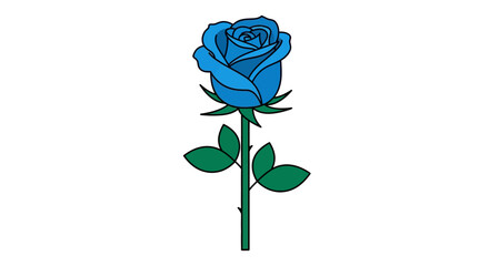 Illustration of a single blue rose with green leaves and stem on a white background. © Yusuf