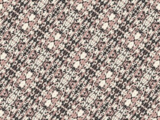 An abstract pattern features diagonal shapes in black, pink, and beige.