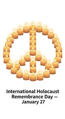 International holocaust remembrance day illustration with candles in peace sign isolated on white background