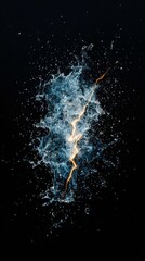A bright yellow electric bolt strikes a dynamic splash of water against a black background.