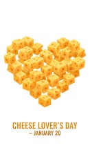 Cheese lovers day illustration with cheese heart isolated on white background