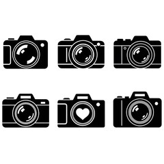 Six different camera icons isolated on white background