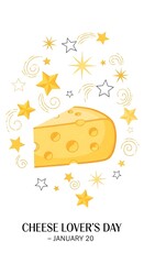 Cheese lovers day illustration isolated on white background, january 20th