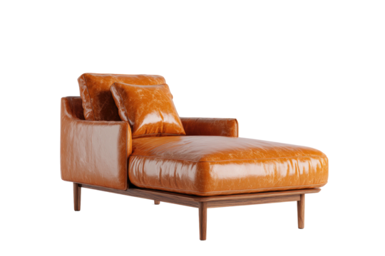 Leather chaise lounge with cushions on a dark background