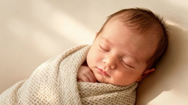 Sleeping Newborn in Knit Wrap Artistic Studio Portrait