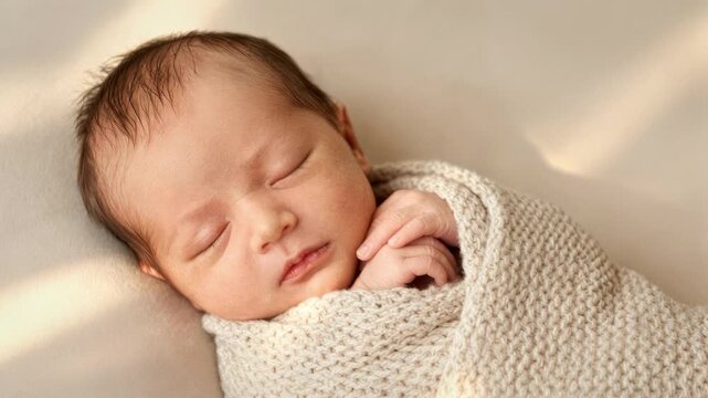 Sleeping Newborn in Knit Wrap Artistic Studio Portrait