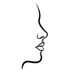 Minimalist line art drawing of a womans profile isolated on white background
