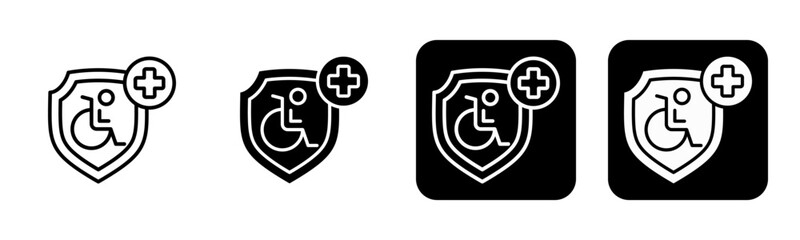 Disability Insurance Icon Line and Black Fill Style Collection
