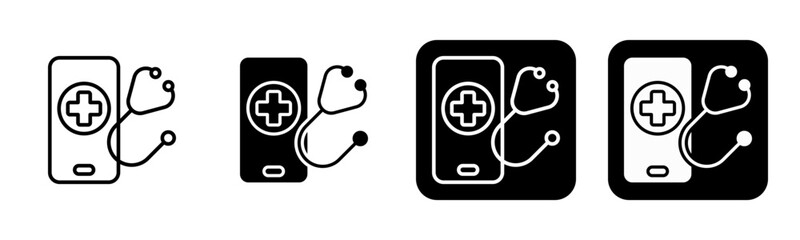 Telehealth Service Icon Line and Black Fill Style Collection