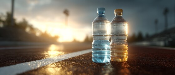 Realistic Product Shot of Two Mineral Water Bottles on Track