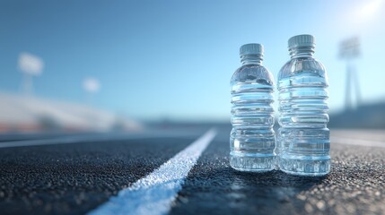 Fresh Mineral Water Bottles on a Track for Refreshing Hydration
