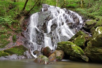 福島県鮫川村にある大小様々な滝を総称し江竜田の滝と呼ぶ。絶景ポイントとなっている。これはそうめんの滝