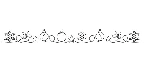 Continuous line art christmas winter holiday decorative border