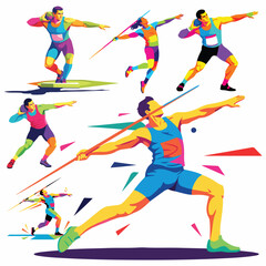 Fototapeta premium Dynamic athletes in vibrant action poses perfect for sports branding and fitness campaigns with powerful energy and movement expressed through color
