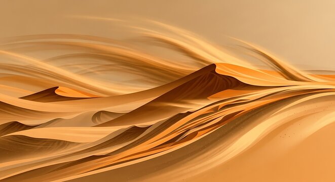 Stylized Desertscape Painting with Flowing Dunes and Warm Tonescape