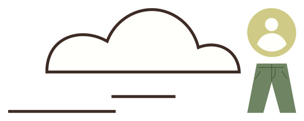 Abstract flat elements featuring a cloud, a human figure icon, and green pants. Ideal for weather, simplicity, abstraction, environment, minimalism design concepts creativity. A simple flat