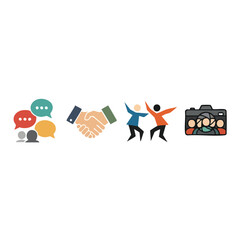 Business and Social Interaction Icon Set on White Background.